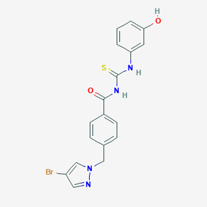 molecular formula C18H15BrN4O2S B280080 4-[(4-bromo-1H-pyrazol-1-yl)methyl]-N-[(3-hydroxyphenyl)carbamothioyl]benzamide 