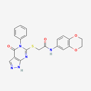 N-(2,3-dihydro-1,4-benzodioxin-6-yl)-2-[(4-oxo-5-phenyl-1H-pyrazolo[3,4-d]pyrimidin-6-yl)sulfanyl]acetamide