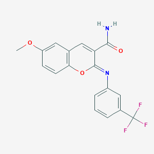 molecular formula C18H13F3N2O3 B2800824 (2Z)-6-methoxy-2-{[3-(trifluoromethyl)phenyl]imino}-2H-chromene-3-carboxamide CAS No. 325856-80-2