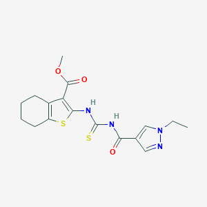 molecular formula C17H20N4O3S2 B280083 methyl 2-({[(1-ethyl-1H-pyrazol-4-yl)carbonyl]carbamothioyl}amino)-4,5,6,7-tetrahydro-1-benzothiophene-3-carboxylate 