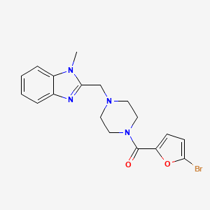 molecular formula C18H19BrN4O2 B2800841 (5-bromofuran-2-yl)(4-((1-methyl-1H-benzo[d]imidazol-2-yl)methyl)piperazin-1-yl)methanone CAS No. 1170050-84-6