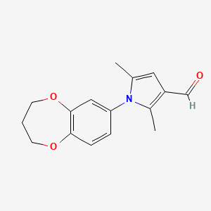 molecular formula C16H17NO3 B2800843 1-(3,4-Dihydro-2H-benzo[b][1,4]dioxepin-7-yl)-2,5-dimethyl-1H-pyrrole-3-carbaldehyde CAS No. 878427-46-4