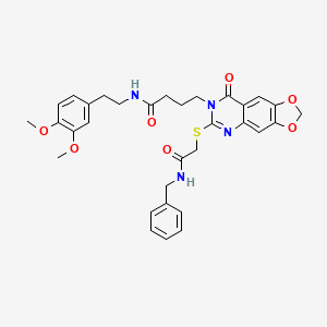 molecular formula C32H34N4O7S B2800921 4-(6-((2-(benzylamino)-2-oxoethyl)thio)-8-oxo-[1,3]dioxolo[4,5-g]quinazolin-7(8H)-yl)-N-(3,4-dimethoxyphenethyl)butanamide CAS No. 688060-65-3