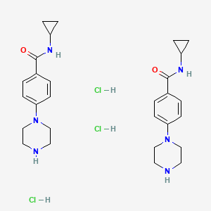 molecular formula C28H41Cl3N6O2 B2800942 N-Cyclopropyl-4-piperazin-1-ylbenzamide;trihydrochloride CAS No. 2319783-35-0