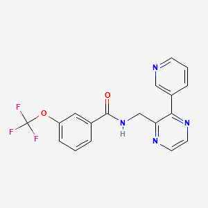 molecular formula C18H13F3N4O2 B2800946 N-((3-(pyridin-3-yl)pyrazin-2-yl)methyl)-3-(trifluoromethoxy)benzamide CAS No. 2034562-95-1