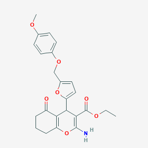 molecular formula C24H25NO7 B280095 ethyl 2-amino-4-{5-[(4-methoxyphenoxy)methyl]-2-furyl}-5-oxo-5,6,7,8-tetrahydro-4H-chromene-3-carboxylate 