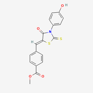 molecular formula C18H13NO4S2 B2800954 (Z)-methyl 4-((3-(4-hydroxyphenyl)-4-oxo-2-thioxothiazolidin-5-ylidene)methyl)benzoate CAS No. 306323-51-3