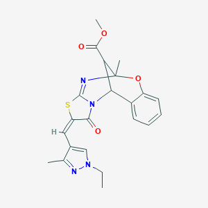 methyl (2E)-2-[(1-ethyl-3-methyl-1H-pyrazol-4-yl)methylene]-5-methyl-1-oxo-1,2-dihydro-5H,11H-5,11-methano[1,3]thiazolo[2,3-d][1,3,5]benzoxadiazocine-13-carboxylate