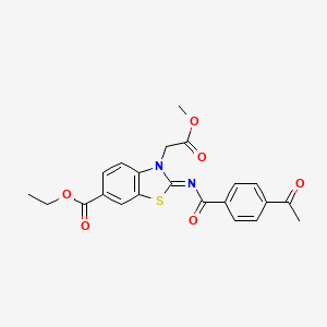 molecular formula C22H20N2O6S B2800984 乙酸乙酯2-(4-乙酰基苯甲酰)亚胺-3-(2-甲氧基-2-氧代乙基)-1,3-苯并噻唑-6-羧酸 CAS No. 897734-00-8