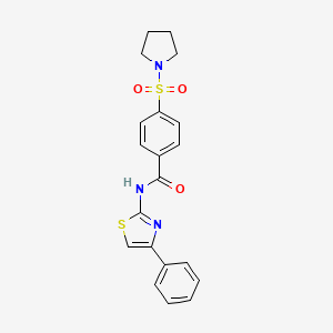 molecular formula C20H19N3O3S2 B2800990 N-(4-phenyl-1,3-thiazol-2-yl)-4-(pyrrolidin-1-ylsulfonyl)benzamide CAS No. 609791-95-9