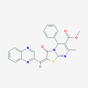 molecular formula C24H18N4O3S B280100 methyl 7-methyl-3-oxo-5-phenyl-2-(2-quinoxalinylmethylene)-2,3-dihydro-5H-[1,3]thiazolo[3,2-a]pyrimidine-6-carboxylate 