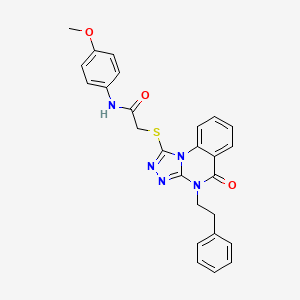 molecular formula C26H23N5O3S B2801000 N-(4-methoxyphenyl)-2-((5-oxo-4-phenethyl-4,5-dihydro-[1,2,4]triazolo[4,3-a]quinazolin-1-yl)thio)acetamide CAS No. 1111151-41-7