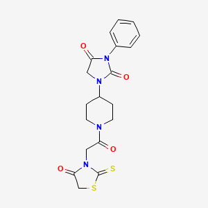 molecular formula C19H20N4O4S2 B2801027 1-(1-(2-(4-Oxo-2-thioxothiazolidin-3-yl)acetyl)piperidin-4-yl)-3-phenylimidazolidine-2,4-dione CAS No. 2034331-70-7