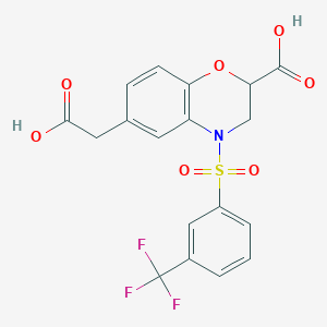 6-(carboxymethyl)-4-{[3-(trifluoromethyl)phenyl]sulfonyl}-3,4-dihydro-2H-1,4-benzoxazine-2-carboxylic acid