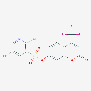 molecular formula C15H6BrClF3NO5S B2801031 2-oxo-4-(trifluoromethyl)-2H-chromen-7-yl 5-bromo-2-chloropyridine-3-sulfonate CAS No. 1375163-03-3