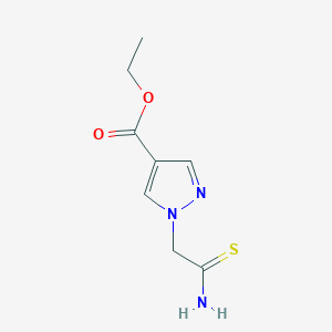 molecular formula C8H11N3O2S B2801032 乙酸 1-(2-氨基-2-硫代乙基)-1H-吡唑-4-甲酸酯 CAS No. 1190234-57-1