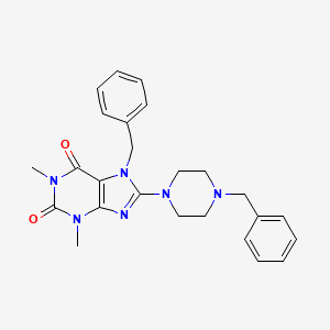 molecular formula C25H28N6O2 B2801037 7-benzyl-8-(4-benzylpiperazin-1-yl)-1,3-dimethyl-1H-purine-2,6(3H,7H)-dione CAS No. 359697-80-6