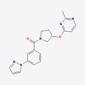 molecular formula C19H19N5O2 B2801052 2-methyl-4-({1-[3-(1H-pyrazol-1-yl)benzoyl]pyrrolidin-3-yl}oxy)pyrimidine CAS No. 2097909-33-4