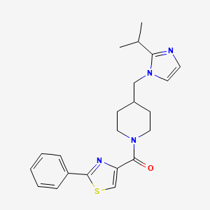 molecular formula C22H26N4OS B2801073 (4-((2-isopropyl-1H-imidazol-1-yl)methyl)piperidin-1-yl)(2-phenylthiazol-4-yl)methanone CAS No. 1396760-93-2