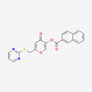 molecular formula C21H14N2O4S B2801088 4-oxo-6-((pyrimidin-2-ylthio)methyl)-4H-pyran-3-yl 2-naphthoate CAS No. 877636-75-4