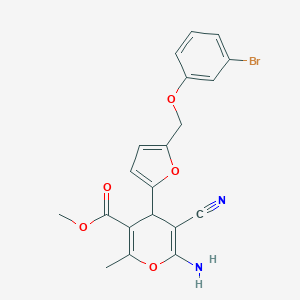 molecular formula C20H17BrN2O5 B280110 methyl 6-amino-4-{5-[(3-bromophenoxy)methyl]furan-2-yl}-5-cyano-2-methyl-4H-pyran-3-carboxylate 