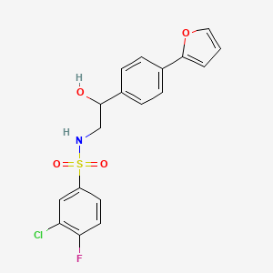 molecular formula C18H15ClFNO4S B2801110 3-chloro-4-fluoro-N-{2-[4-(furan-2-yl)phenyl]-2-hydroxyethyl}benzene-1-sulfonamide CAS No. 2097891-45-5