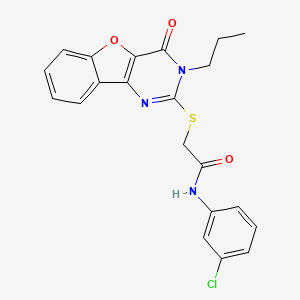 molecular formula C21H18ClN3O3S B2801126 N-(3-chlorophenyl)-2-[(4-oxo-3-propyl-3,4-dihydro[1]benzofuro[3,2-d]pyrimidin-2-yl)sulfanyl]acetamide CAS No. 899755-72-7