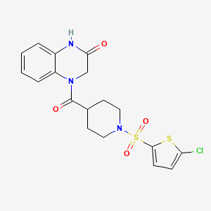 molecular formula C18H18ClN3O4S2 B2801131 4-(1-((5-chlorothiophen-2-yl)sulfonyl)piperidine-4-carbonyl)-3,4-dihydroquinoxalin-2(1H)-one CAS No. 952835-89-1