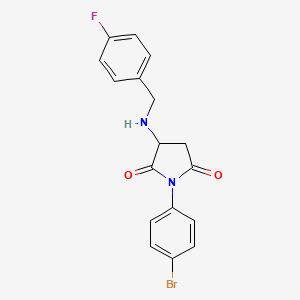 molecular formula C17H14BrFN2O2 B2801139 1-(4-Bromophenyl)-3-[(4-fluorobenzyl)amino]pyrrolidine-2,5-dione CAS No. 355134-73-5