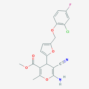 molecular formula C20H16ClFN2O5 B280114 methyl 6-amino-4-{5-[(2-chloro-4-fluorophenoxy)methyl]-2-furyl}-5-cyano-2-methyl-4H-pyran-3-carboxylate 