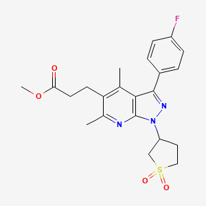molecular formula C22H24FN3O4S B2801156 methyl 3-(1-(1,1-dioxidotetrahydrothiophen-3-yl)-3-(4-fluorophenyl)-4,6-dimethyl-1H-pyrazolo[3,4-b]pyridin-5-yl)propanoate CAS No. 1105218-40-3
