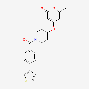molecular formula C22H21NO4S B2801162 6-methyl-4-((1-(4-(thiophen-3-yl)benzoyl)piperidin-4-yl)oxy)-2H-pyran-2-one CAS No. 1705431-51-1