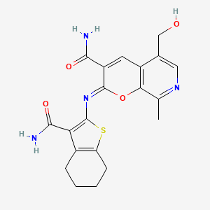 molecular formula C20H20N4O4S B2801177 (2Z)-2-[(3-carbamoyl-4,5,6,7-tetrahydro-1-benzothiophen-2-yl)imino]-5-(hydroxymethyl)-8-methyl-2H-pyrano[2,3-c]pyridine-3-carboxamide CAS No. 1276541-23-1