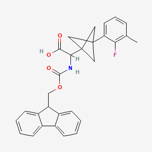 molecular formula C29H26FNO4 B2801181 2-(9H-Fluoren-9-ylmethoxycarbonylamino)-2-[3-(2-fluoro-3-methylphenyl)-1-bicyclo[1.1.1]pentanyl]acetic acid CAS No. 2287261-40-7