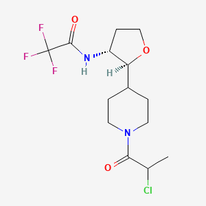 molecular formula C14H20ClF3N2O3 B2801187 N-[(2S,3R)-2-[1-(2-Chloropropanoyl)piperidin-4-yl]oxolan-3-yl]-2,2,2-trifluoroacetamide CAS No. 2411184-30-8