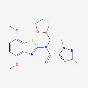molecular formula C20H24N4O4S B2801188 N-(4,7-dimethoxybenzo[d]thiazol-2-yl)-1,3-dimethyl-N-((tetrahydrofuran-2-yl)methyl)-1H-pyrazole-5-carboxamide CAS No. 1013821-96-9