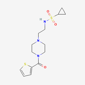 molecular formula C14H21N3O3S2 B2801189 N-(2-(4-(thiophene-2-carbonyl)piperazin-1-yl)ethyl)cyclopropanesulfonamide CAS No. 1206997-18-3