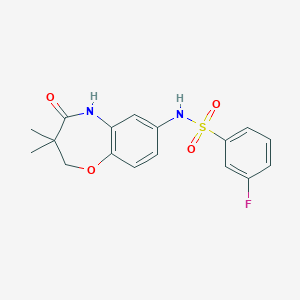 molecular formula C17H17FN2O4S B2801197 N-(3,3-dimethyl-4-oxo-2,3,4,5-tetrahydrobenzo[b][1,4]oxazepin-7-yl)-3-fluorobenzenesulfonamide CAS No. 922004-75-9