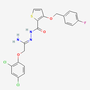 molecular formula C20H16Cl2FN3O3S B2801208 N'-[2-(2,4-dichlorophenoxy)ethanimidoyl]-3-[(4-fluorophenyl)methoxy]thiophene-2-carbohydrazide CAS No. 338418-83-0