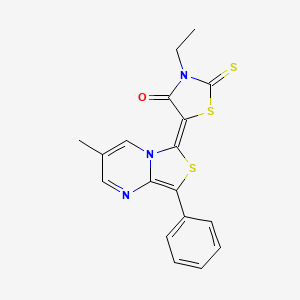 molecular formula C18H15N3OS3 B2801242 (Z)-3-乙基-5-(3-甲基-8-苯基-6H-噻唑并[3,4-a]嘧啶-6-基亚甲基)-2-硫代噻唑啉-4-酮 CAS No. 82646-46-6