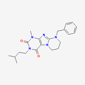 molecular formula C21H27N5O2 B2801246 9-benzyl-1-methyl-3-(3-methylbutyl)-7,8-dihydro-6H-purino[7,8-a]pyrimidine-2,4-dione CAS No. 862488-33-3