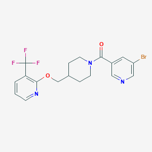 molecular formula C18H17BrF3N3O2 B2801247 (5-Bromopyridin-3-yl)-[4-[[3-(trifluoromethyl)pyridin-2-yl]oxymethyl]piperidin-1-yl]methanone CAS No. 2379985-22-3