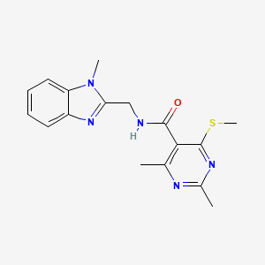 molecular formula C17H19N5OS B2801251 2,4-Dimethyl-N-[(1-methylbenzimidazol-2-yl)methyl]-6-methylsulfanylpyrimidine-5-carboxamide CAS No. 1645420-94-5