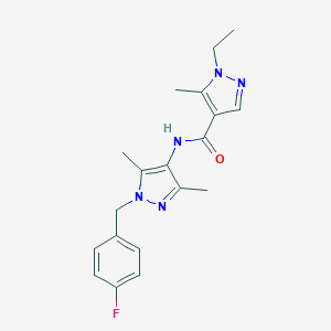 molecular formula C19H22FN5O B280126 1-ethyl-N-[1-(4-fluorobenzyl)-3,5-dimethyl-1H-pyrazol-4-yl]-5-methyl-1H-pyrazole-4-carboxamide 