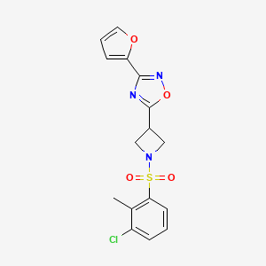 molecular formula C16H14ClN3O4S B2801286 5-(1-((3-Chloro-2-methylphenyl)sulfonyl)azetidin-3-yl)-3-(furan-2-yl)-1,2,4-oxadiazole CAS No. 1428348-47-3