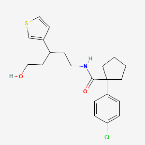 molecular formula C21H26ClNO2S B2801290 1-(4-chlorophenyl)-N-(5-hydroxy-3-(thiophen-3-yl)pentyl)cyclopentanecarboxamide CAS No. 2034329-82-1