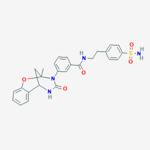 molecular formula C26H26N4O5S B2801306 N-{2-[4-(aminosulfonyl)phenyl]ethyl}-3-(2-methyl-4-oxo-5,6-dihydro-2H-2,6-methano-1,3,5-benzoxadiazocin-3(4H)-yl)benzamide CAS No. 901264-50-4