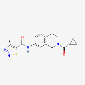 molecular formula C17H18N4O2S B2801307 N-(2-(环丙酰基)-1,2,3,4-四氢异喹啉-7-基)-4-甲基-1,2,3-噻二唑-5-基甲酸酰胺 CAS No. 1207006-54-9