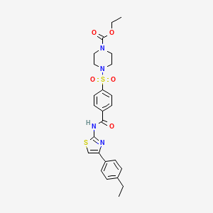 molecular formula C25H28N4O5S2 B2801313 乙酸-4-((4-((4-(4-乙基苯基)噻唑-2-基)羰氨基)苯基磺酰)哌嗪-1-基)酯 CAS No. 361174-17-6