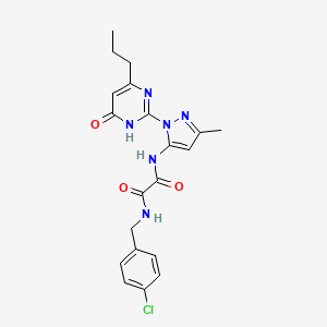 molecular formula C20H21ClN6O3 B2801315 N1-(4-chlorobenzyl)-N2-(3-methyl-1-(6-oxo-4-propyl-1,6-dihydropyrimidin-2-yl)-1H-pyrazol-5-yl)oxalamide CAS No. 1014006-44-0